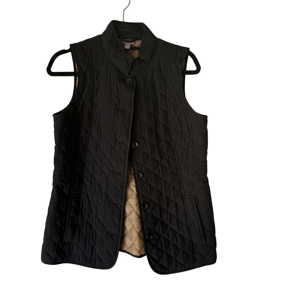 J Jill Quilted Vest Womens Small Black Button Front Lightweight Sleeveless Lined